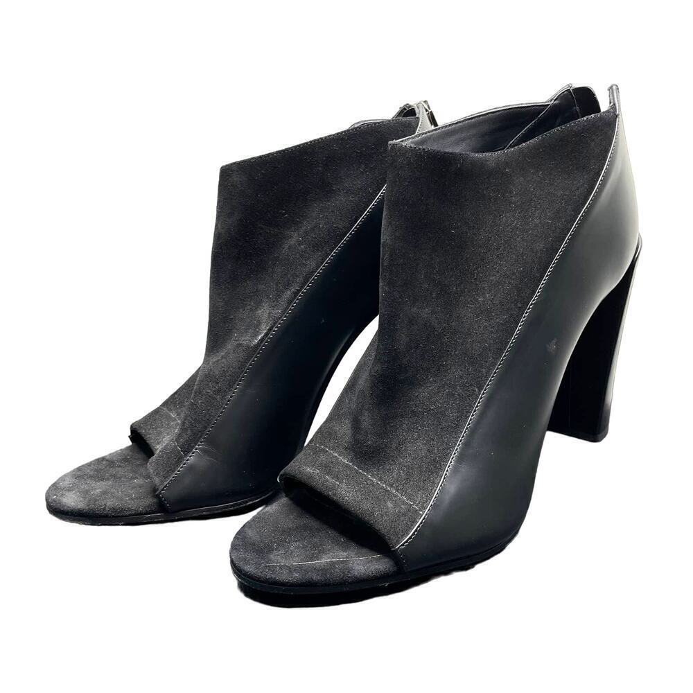 Vince Black Suede & Leather Open-Toe Ankle Booties